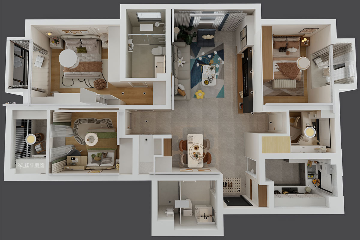 朱明琪｜星叶瑜憬湾2-2-1006-127㎡-北欧风格｜3室2厅2卫｜新房装修｜定制家｜全包16万｜00_04鸟瞰图